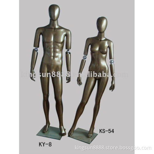 Gold brown man and woman mannequins set